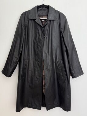 J.Crew Waxed Cotton Rain Coat Trench S Black Water Repellent Removable Plaid